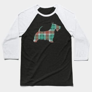 Christmas Coloured Tartan Scottish Terrier Dog Silhouette Baseball T-Shirt